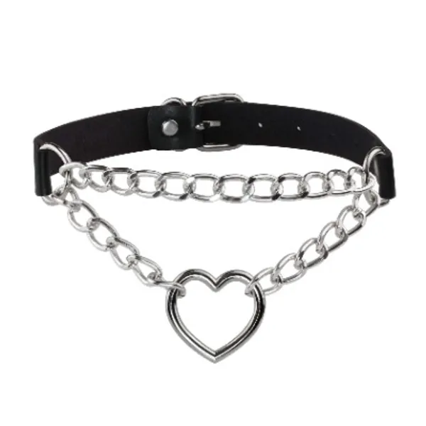 MILAKOO PU Leder Punk Choker Halsketten Kreis/Herz Charm verstellbare Kragen Halskette für Frauen