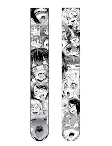 Aramomo 3D Ahegao Samtstrümpfe mit japanischem Anime-Print, Cosplay, süßer langer Strumpf Gr. M, Ahegao