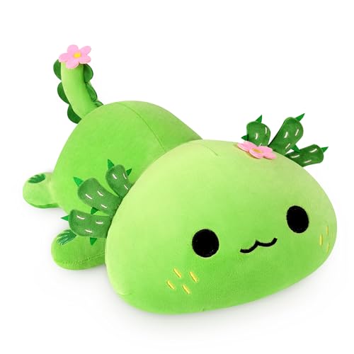 shownicer Plüschtier Axolotl Kuscheltier Stofftier Kawaii Axolotl Plüsch, Axolotl Plüschkissen Spielzeug, Wurfkissen, Schmusetier Geschenk für Kinder Mädchen 3+ Jahre (Kaktus, 33cm) - Kaktus Grün - 33cm