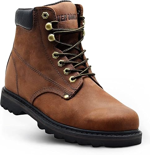 Work Boots for Men Soft Toe – 6inch Leather Boots for Construction Rubber Sole Working botas de trabajo para hombre, “Tank” Workboots - 13 Wide - Darkbrown