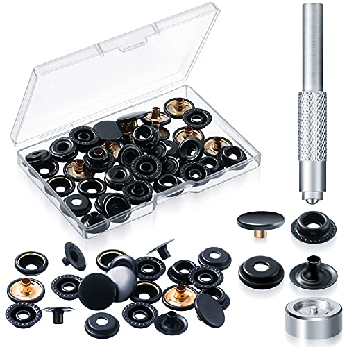 12 Sets Snap Fastener Kit, Press Studs Snap Fasteners Clothing Snaps Button with 2 Pieces Installation Tools for Bags, Jeans, Clothes, Fabric, Leather Craft (Black) - Black