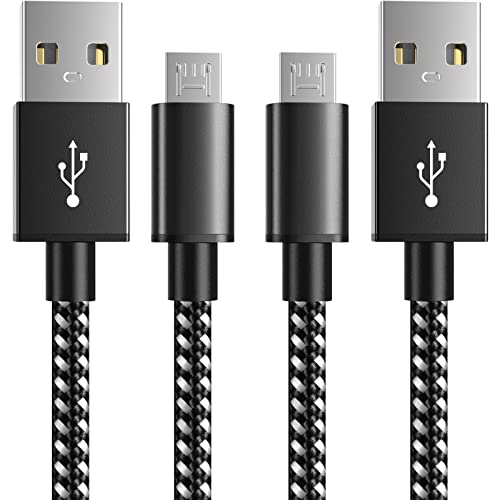PS4 Controller Charger Charging Cable 10ft 2 Pack Nylon Braided Extra Long Micro USB 2.0 High Speed Data Sync Cord Compatible for Playstaion 4, PS4 Slim/Pro, Xbox One S/X Controller, Black - Black 2Pack