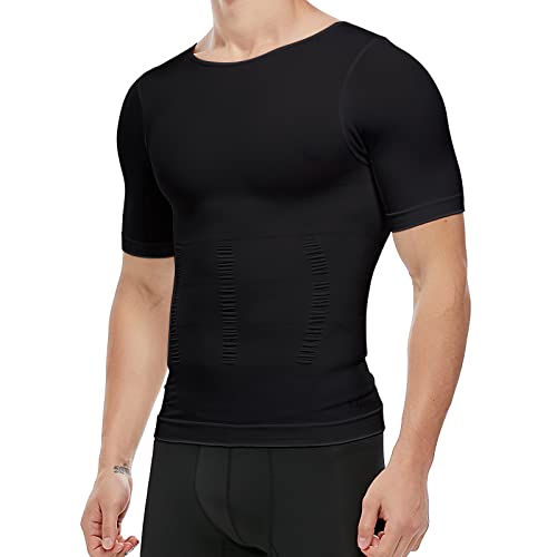 Men's Compression Shirt Undershirt Slimming Tank Top Workout Vest Abs Abdomen Slim Body Shaper - 3X-Large - Black