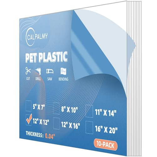 10 Pack of 12x12” PET Sheet/Plexiglass Panels 0.04” Thick; Use for Crafting Projects, Picture Frames, Cricut Cutting and More; Protective Film to Ensure Scratch and Damage Free Sheets - 12x12" - 10