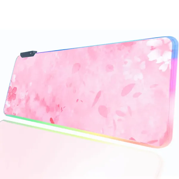 JMIYAV Sakura Rosa RGB Gaming Mauspad Led Erweiterte Groß Schreibtischunterlage Rutschfester Gummi XL XXL Pink Gaming Mousepad Großes Mouse Pad Mouse Mat für Gamer 800x300 mm