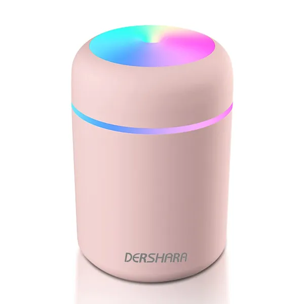DERSHARA Mini Luftbefeuchter - Premium-Befeuchtungsanlage mit 300ml Wassertank, flüsterleiser Ultraschall Funktion, automatischer Abschaltung und Nachtlichtfunktion (Rosa)