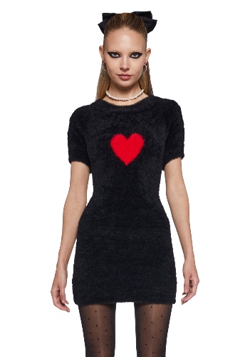 Heart Light Fuzzy Dress | BLACK / Small