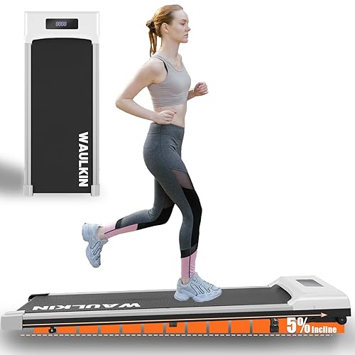 WAULKIN Walking Pad Treadmill with Incline,Under Desk Treadmill, 300+ lbs Weight Capacity Compact Portable Incline Treadmill,10 HIIT Programs Treadmills for Home Small/Office, 2.5HP - white