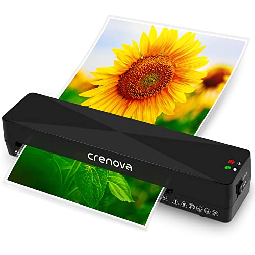 Crenova A4 Laminator Machine 4 in 1 Personal Desktop Hot & Cold 9 Inch Thermal Laminator for Home Office School Business Use - Black