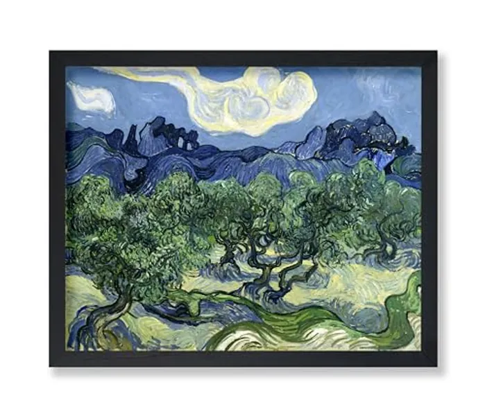 Poster Master Vintage Van Gogh Poster - Retro Impressionism Print - Gift for Artist, Painter - Olive Trees, Sky, Mountain, Aesthetic - Wall Decor for Living Room, Office, 8x10 Black Framed - Style-08 - 8x10 Black Framed
