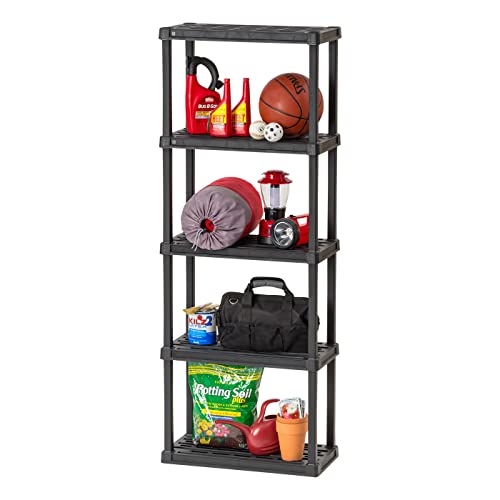 IRIS USA 5-Tier Heavy Duty Shelving Unit, 64" Fixed Height, Medium Storage Shelf Organizer for Home, Garage, Basement, Laundry, Utility Room, 12"D x 24"W x 64"H, Made with Recyclabe Materials, Black - 5-Tier