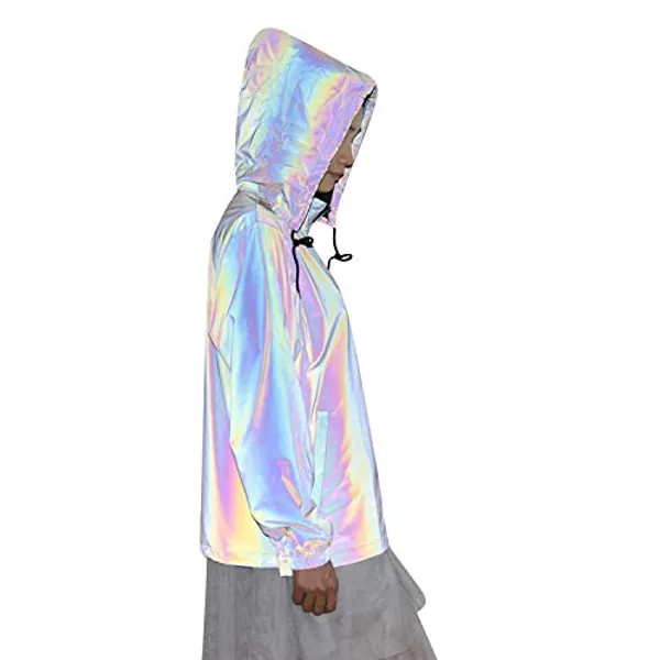 Glow Rainbow Custom Hip Hop Black Reflective Jacket for men and women,2019 new fabric safety jacket (L, black rainbow) - Large - Black Rainbow