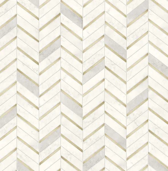 NextWall Chevron Faux Marble Tile Peel and Stick Wallpaper (Metallic Gold & Pearl Gray)