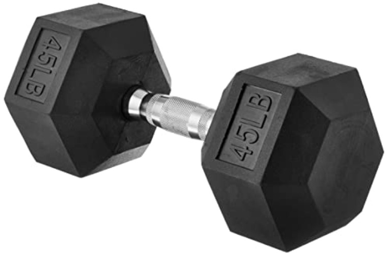 Amazon Basics Rubber Encased Exercise & Fitness Hex Dumbbell, Single, Hand Weight For Strength Training - 45 Pounds