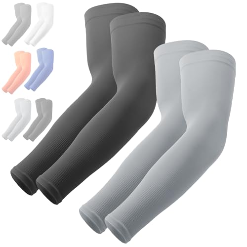 OutdoorEssentials UV Sun Protection Compression Arm Sleeves - Tattoo Cover Up - Cooling Athletic Sports Sleeve for Football - 3 Pairs: 1 Pair Black, 1 Pair Dark Gray, 1 Pair Light Gray