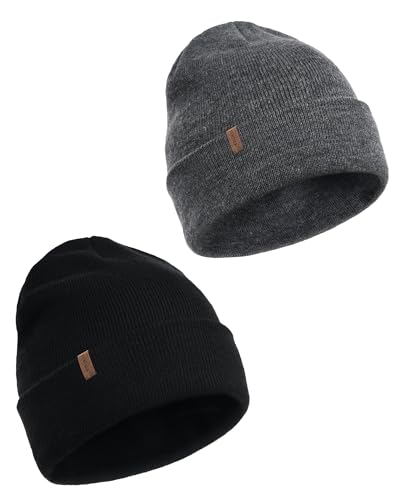 FURTALK Beanie for Men Women Cuffed Thick Knitted Unisex Winter Hat Beanies Skull Cap - Black+grey