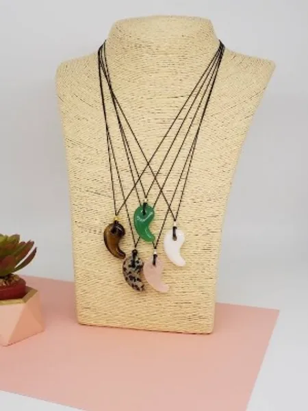 Magatama Necklace in Jade Rose Quartz Tiger's Eye White | Etsy