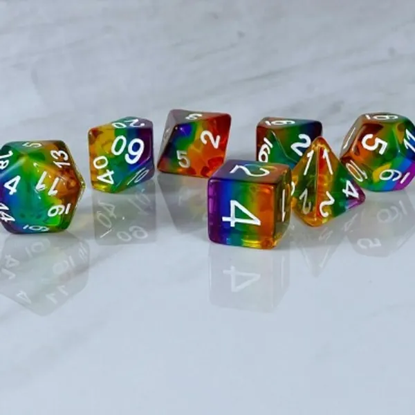Through the Rainbow RPG Dice Polyhedral 7 Die Set Prism | Etsy