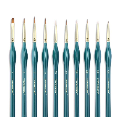 Transon 10pcs Fine Detail Miniature Art Painting Brush Set for Acrylic Watercolor Craft Rock Face Painting