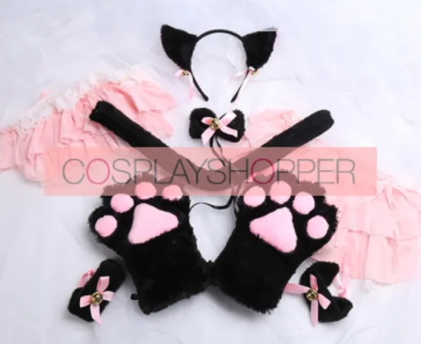 Cute Black Hairband Kitten Set (Paws Tail Ears Collar Wristband)