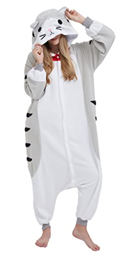 Magicmode Unisex Pyjamas Jumpsuit Tierkostüm Onesie Damen Herren Karneval Nachtwäsche Halloween Kostüm - Katze-1 - S