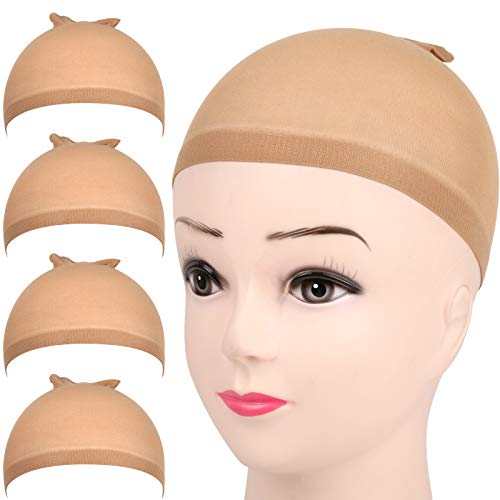 Fandamei 4 pieces Light Brown Stocking Wig Caps Stretchy Nylon Wig Caps for Women - A-Nylon Wig Cap