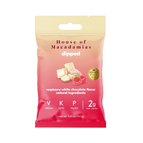 Raspberry White Chocolate Dipped Macadamia Nuts (12 Bags)