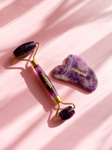 Glamorous Amethyst Jade Roller & Gua Sha Set. by Jade and Gua