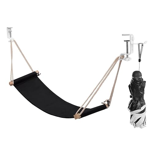 iMissiu Foot Hammock Under Desk Footrest | Adjustable Office Foot Rest Under Desk Hammock | Portable Desk Feet Hammock with Headphones Holder (Black) - Black