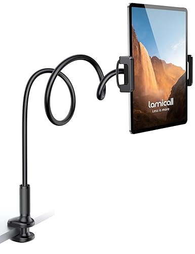 Lamicall Gooseneck Tablet Stand, iPad Stand Holder - Flexible Arm Clamp for Bed, Desk for iPad 2024 2022 2021, 9.7, 10.5, Pro, Air, Mini 6 7 8, Switch, Samsung Tablet, 4.7-11" Devices, Black