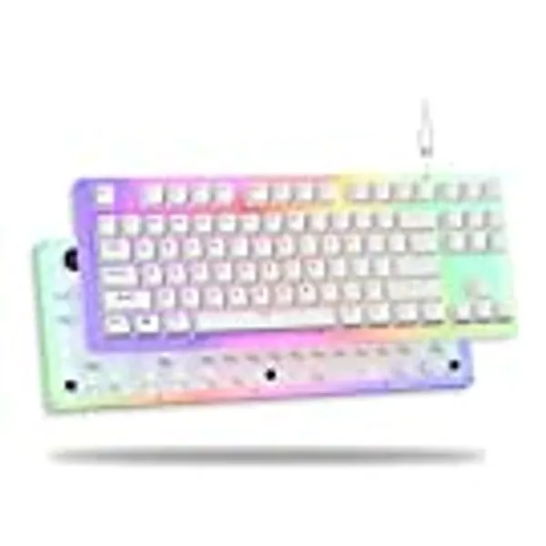 XVX Womier K87 Mechanical Gaming Keyboard Gateron Switch TKL Hot Swappable Keyboard Partitioned RGB Backlit Compact 87 Keys for PC PS4 Xbox (White, Yellow Switch)