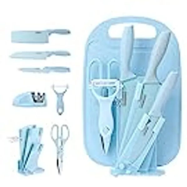 Hannah's Kitchen -cute knife set includes 3 kitchen knives, ceramic peeler and multipurpose scissor, dishwasher safe, good for beginners