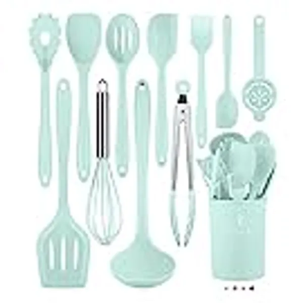 Kitchen Utensils Set-12 Pieces Silicone Cooking Utensils Set (Dishwasher Safe) 392°F Heat Resistant Spatula Set,Kitchen Utensil Set for Nonstick Cookware,Best Kitchen Tools with Holder
