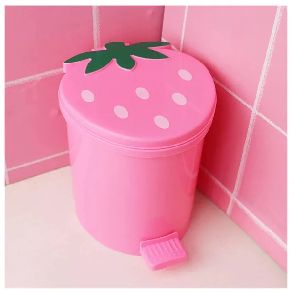Strawberry Trash Can, Mini Strawberry Desk Trash Can Cute Trash Can Small Plastic Kawaii Trash Can Car Garbage Can Cute Strawberry Desk Trash Can for Home, Car, Bathroom (Pink) - Pink