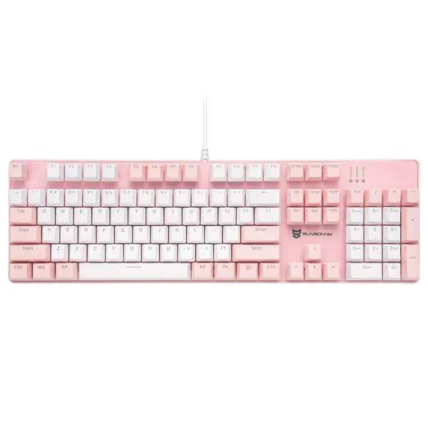 Merdia Mechanical Keyboard Gaming Keyboard with Brown Switch Wired White Backlit Keyboard Full Size 104 Keys US Layout(Pink & White) - Brown Switch Pink & White