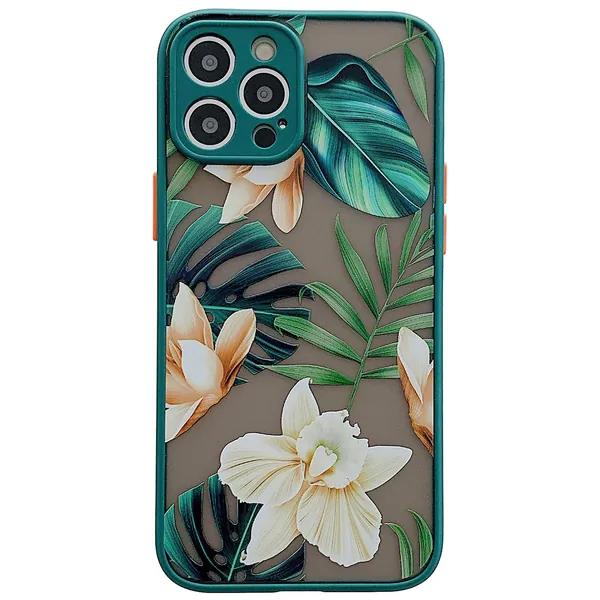 ooooops Compatible with iPhone 12 Pro Max Case for Women Girls, Green Leaves White Brown Floral, Slim Fit Translucent Full-Body Protective Phone Case Cover for iPhone 12ProMax 6.7'' (Leaves & Flowers)