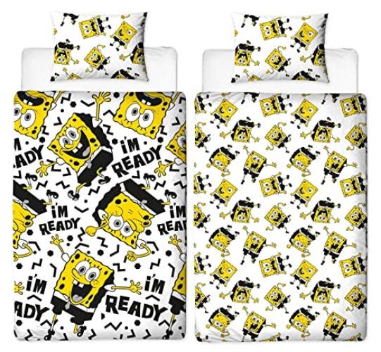 Spongebob Squarepants Single Duvet Cover - Reversible Two Sided Dash Design with Matching Pillowcase, Polyester - Spongebob Dash - Single Duvet Cover