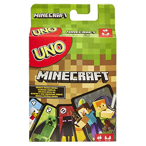 Mattel Games UNO Minecraft, Collectible Card Deck with 112 Cards, Card Game for Family Game Night, Use as Travel Game, Engaging Gift for Kids, 2 to 10 Players, Ages 7 and Up, FPD61 - Minecraft
