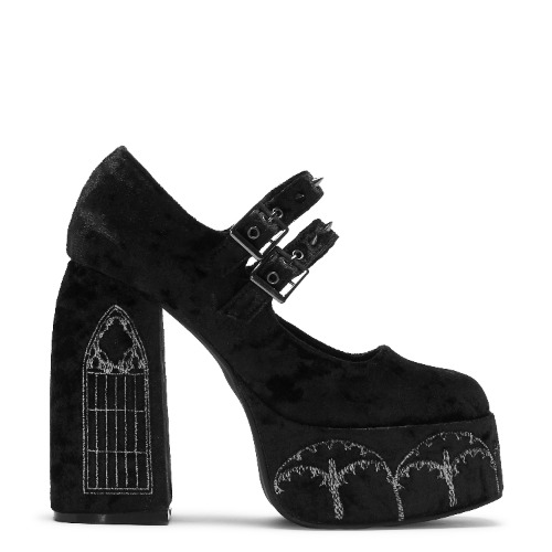 Lady Menace Grunge Crushed Velvet Heels - Black | UK 6 / Black