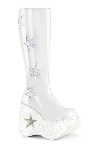 DYNAMITE-218 White Glitter Knee Boot | White / 9 / Glitter