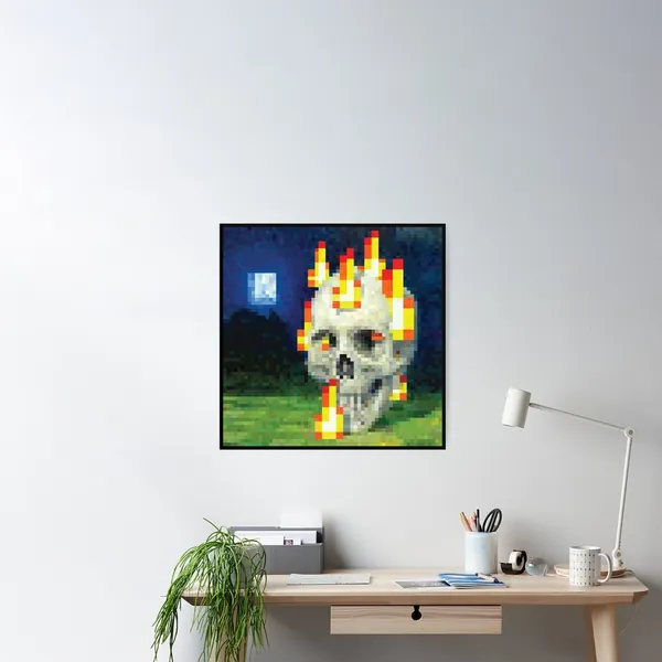 Minecraft Painting Skull on Fire | Poster