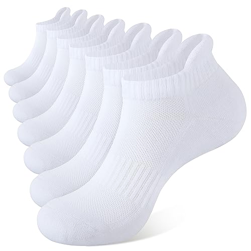 Closemate 7 Pairs Ankle Athletic Running Socks for Men Women Low Cut Wicking Sport Cushion Tab Socks - 7 White - 6-10