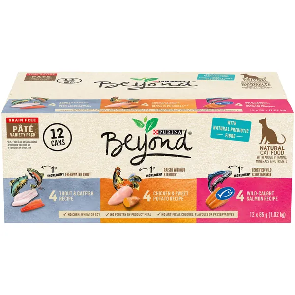 Beyond Grain Free Pâté, Natural Wet Cat Food Variety Pack 12-85g Cans - 85 g (Pack of 12)