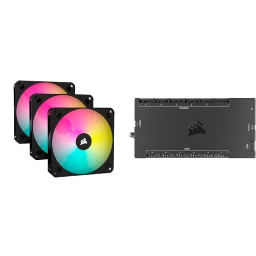 CORSAIR iCUE AR120 RGB Digital 120mm ARGB-Compatible Fans - Triple Fan Kit - Black & iCUE Commander CORE XT, Digital Fan Speed and RGB Lighting Controller - Triple Fan Kit + Controller