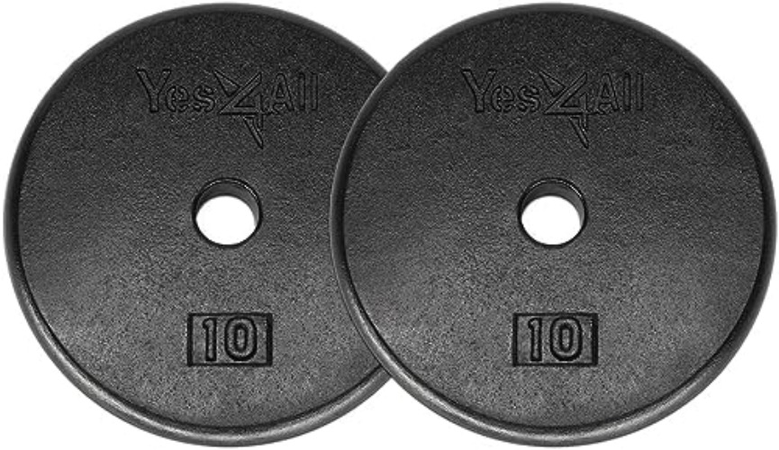 Yes4All Standard 1-inch Cast Iron Weight Plates 5, 7.5, 10, 15, 20, 25 lbs (Single, Pair, Set of 4pcs) - 2. Pair - I. 10 LBS - Pair