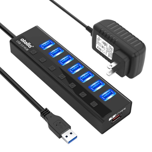 atolla Powered USB Hub 3.0 with 7-Port USB 3.0 Data Port and One Smart Charging Port, with Individual On/Off Switches and 5V /4A Power Adapter USB Extension for MacBook, Mac Pro/Mini，iMac and More. - 
