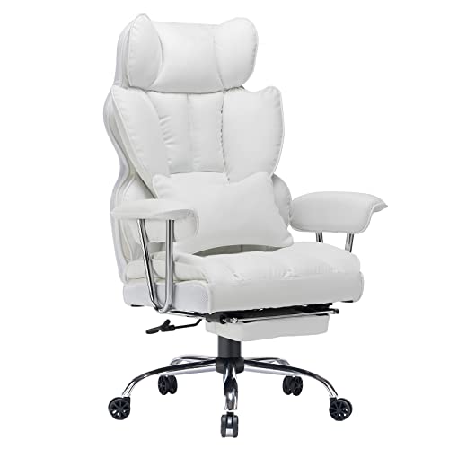 Efomao Desk Office Chair,High Back Office Chair,Leather Computer Chair, Executive Office Chair, Reclining Office Chair,Swivel Office Chair with Lumbar Support and Leg Rest (White) - White