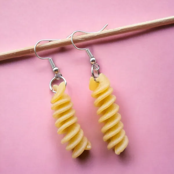 Fusilli Pasta Earrings, Italian Food Handmade Jewelry, Quirky Cute and Fun Gift for Her