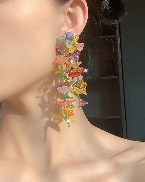 handmade 90s Y2K inspired trendy beaded flower earrings, fun beads flower bouquet earrings, floral earrings, unique bright gift for her,E250