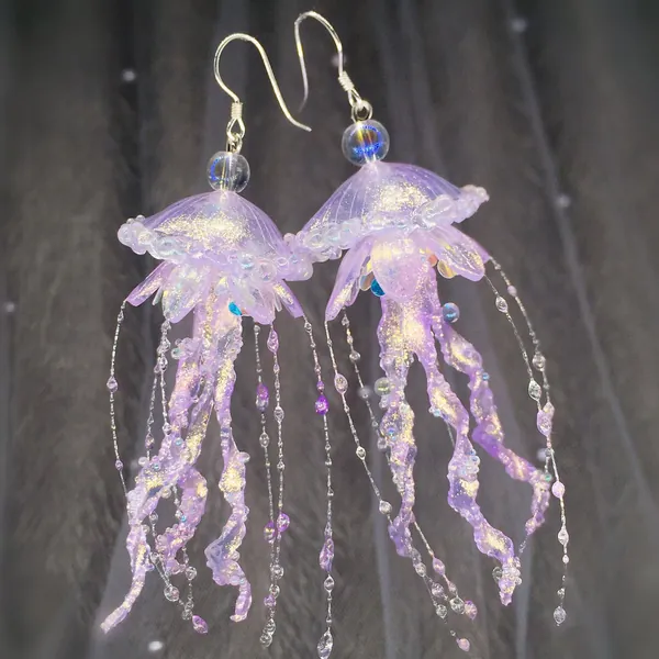 Fairy jellyfish earrings, Long earrings, Handmade Ear clips, Creative resin earrings, Jellyfish Dangle Earrings, Jelly fish earrings
